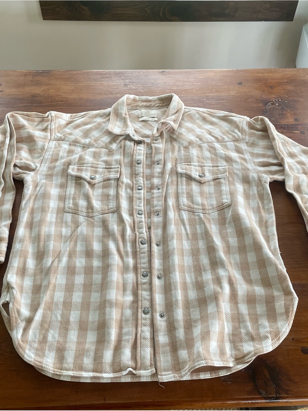 J. Crew Beige and White Check Button-Front Casual Shirt
